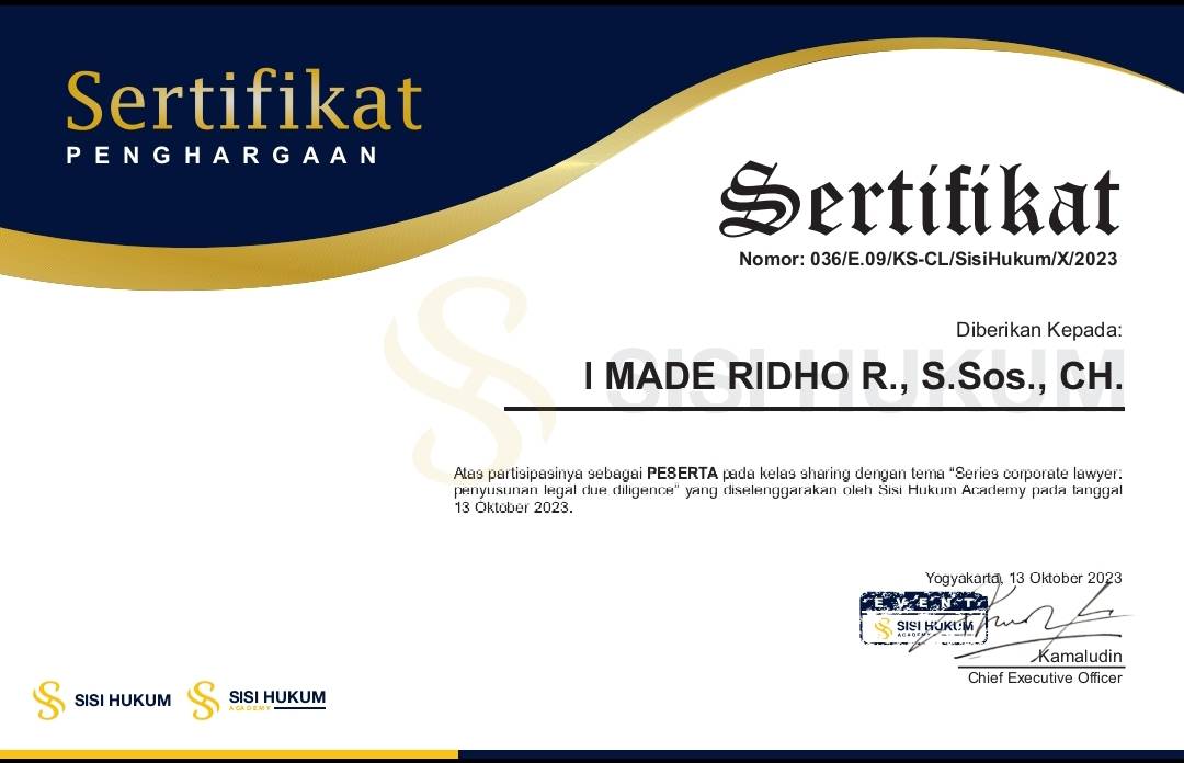 Sertifikat Penanganan Kasus